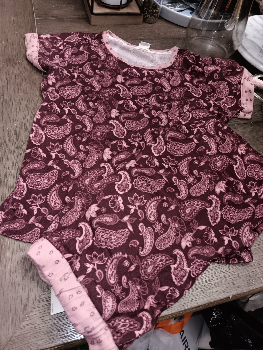 Womens Size Small, Lucky Brand Paisley Short Sleeve Pajama Top - Maroon and Pink